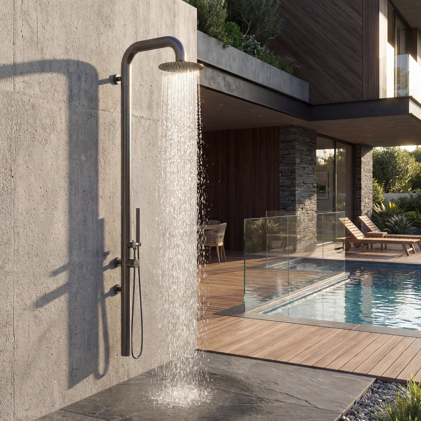 Summit Wall Mounted Outdoor Shower with Handheld