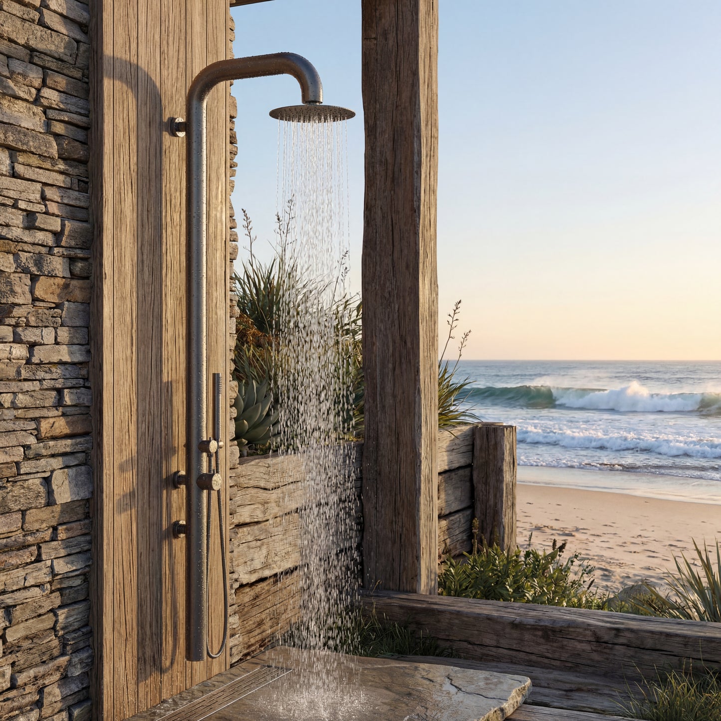 Summit Wall Mounted Outdoor Shower with Handheld